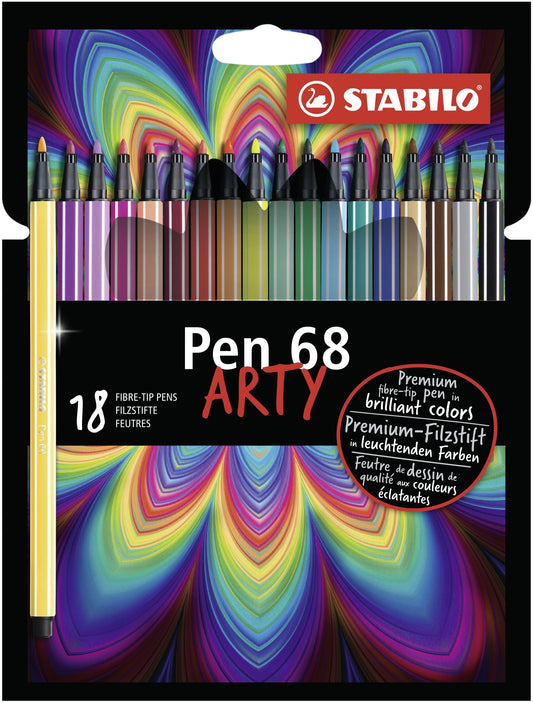 Pennarello Premium - STABILO Pen 68 - ARTY - Astuccio da 18 con appendino - 18 colori assortiti (25572784)