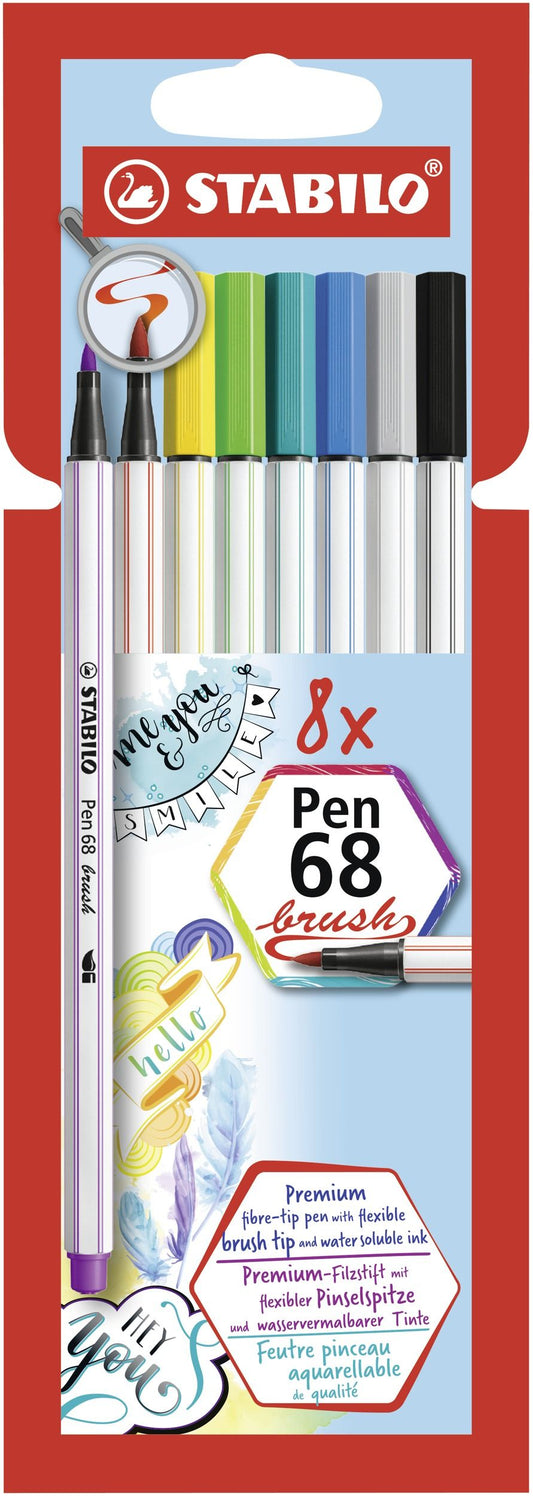 Pennarello Premium con punta a pennello - STABILO Pen 68 brush - Astuccio da 8 - con 8 colori assortiti (25575769)