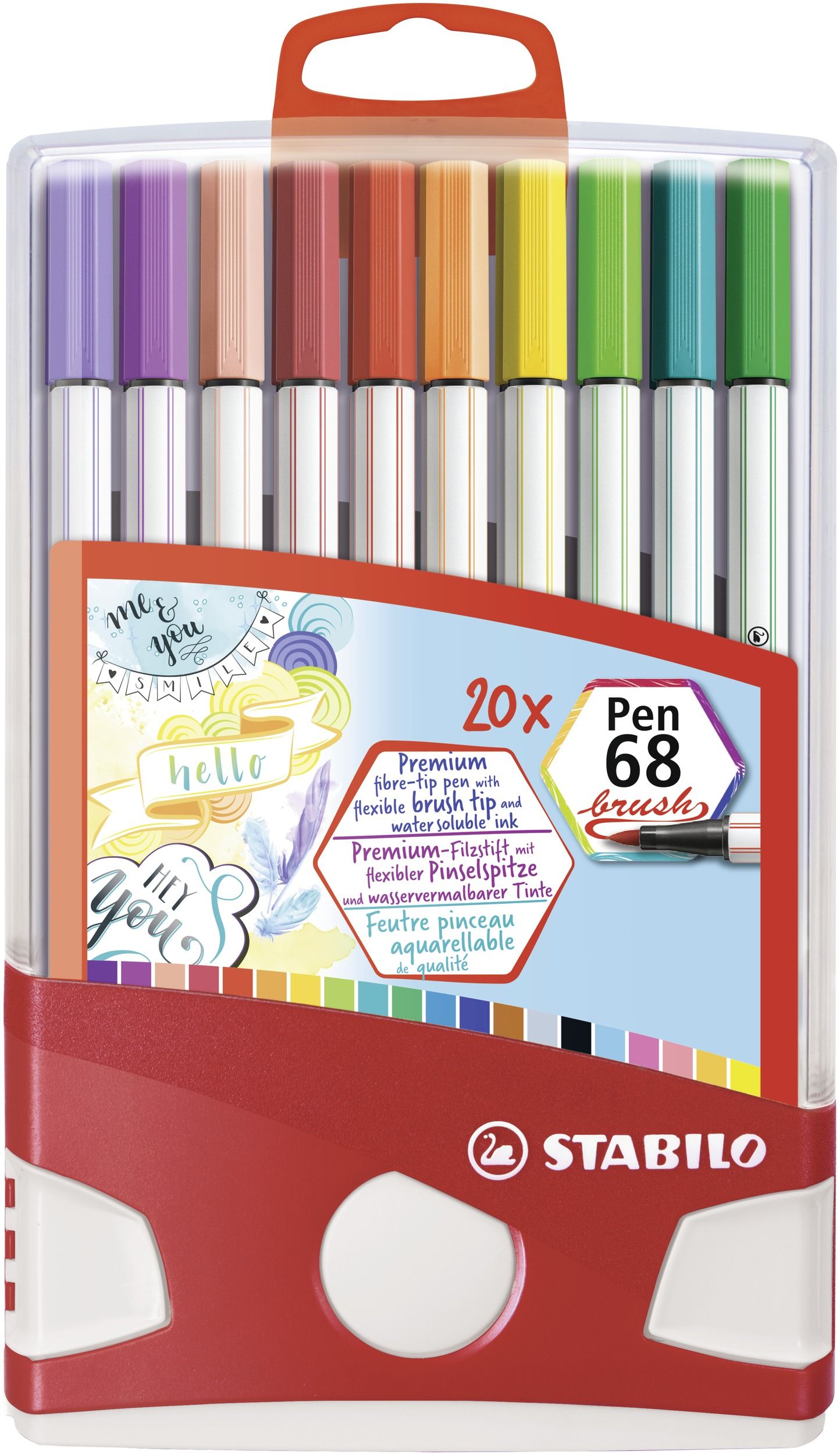 Pennarello Premium con punta a pennello - STABILO Pen 68 brush Colorparade - Astuccio Desk-Set da 20 - con 19 colori assortiti (25576973)
