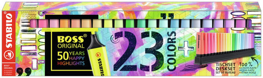 Evidenziatore - STABILO BOSS ORIGINAL Desk-Set 50 Years Edition - 23 Colori assortiti 9 Neon + 14 Pastel (25526715)