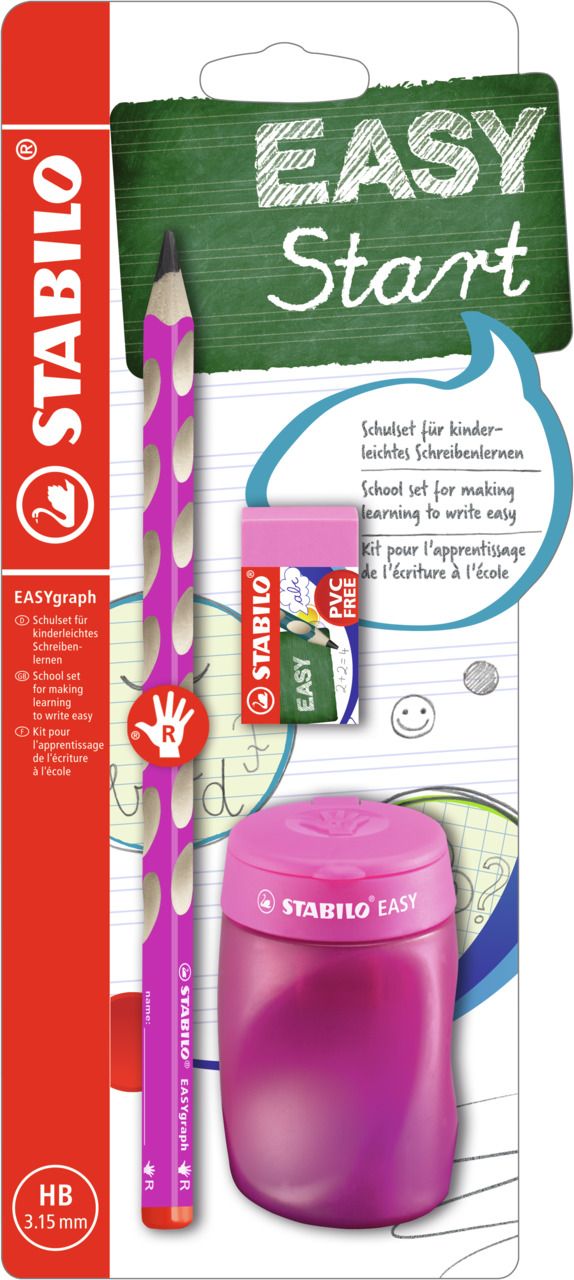 School Set - STABILO EASYgraph in Rosa per Destrimani - con Gomma + Temperino (25591553)