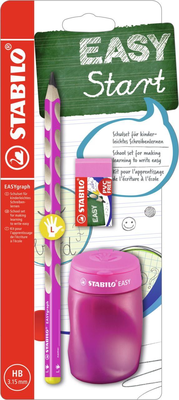 School Set - STABILO EASYgraph in Rosa per Mancini - con Gomma + Temperino (25591584)