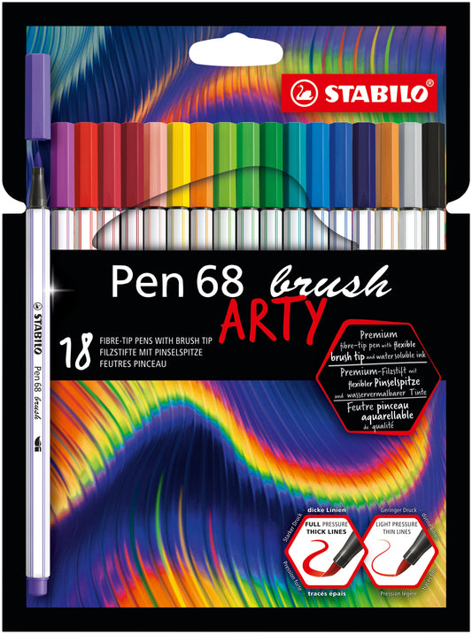 Pennarello Premium con punta a pennello - STABILO Pen 68 brush - ARTY - Astuccio da 18 - Colori assortiti (25575605)