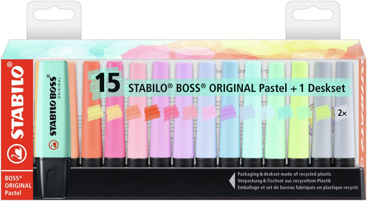 Evidenziatore - STABILO BOSS ORIGINAL Pastel Desk-Set - 15 Evidenziatori in 14 colori assortiti (25526847)