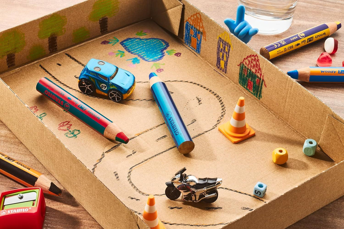 Matita colorata Multi-Funzione - STABILO woody 3 in 1 duo - Mina a 2 Colori - Astuccio da 6 - con Temperino - 6 Matitoni e 12 colori (25544783)