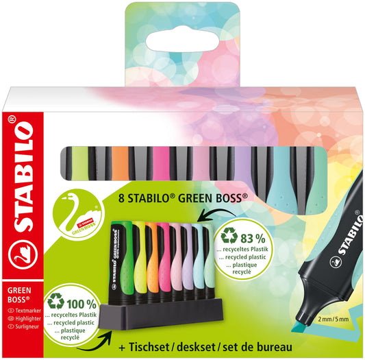 Evidenziatore Ecosostenibile - STABILO GREEN BOSS Pastel Desk-Set - 8 Colori assortiti 4 Neon + 4 Pastel (25527278)