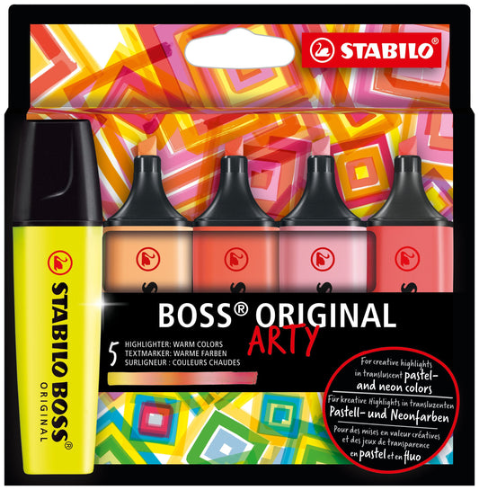 Evidenziatore - STABILO BOSS ORIGINAL - ARTY - Warm Colors - Astuccio da 5 - Colori assortiti (25526618)