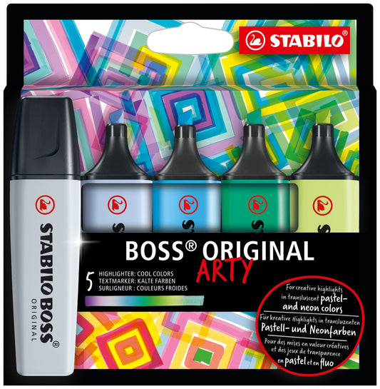 Evidenziatore - STABILO BOSS ORIGINAL - ARTY - Cool Colors - Astuccio da 5 - Colori assortiti (25526601)