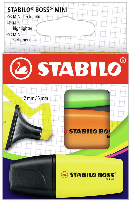 Evidenziatore - STABILO BOSS MINI - Astuccio da 3 - Giallo/Arancione/Verde (25526430)