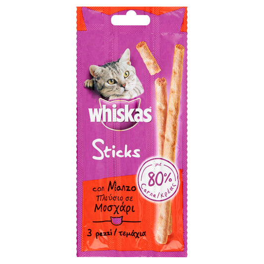 Whiskas Sticks Snack Gatto con Manzo 3 pezzi 18 g