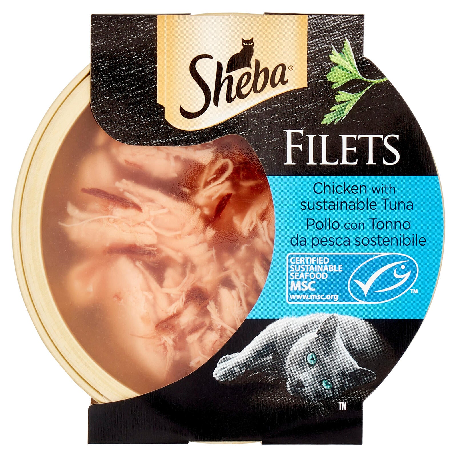 Sheba Filets Cibo Umido Gatto Pollo con Tonno da pesca sostenibile 60 g (25603267)