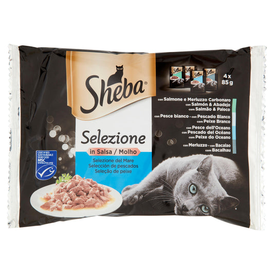 Sheba Selezione Cibo Umido Gatto in Salsa Selezione del Mare 4 x 85 g
