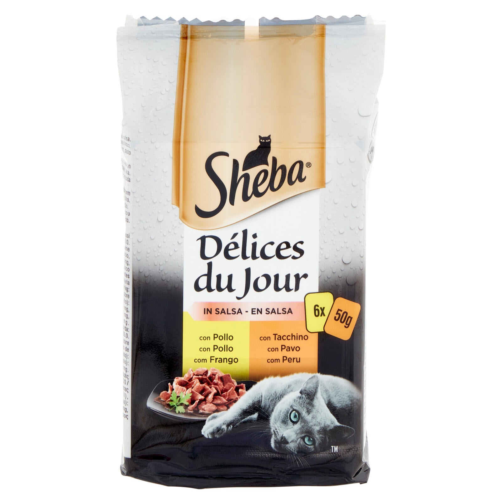 Sheba Délices du Jour in Salsa Cibo Umido Gatto con Pollo e Tacchino 6 x 50 g