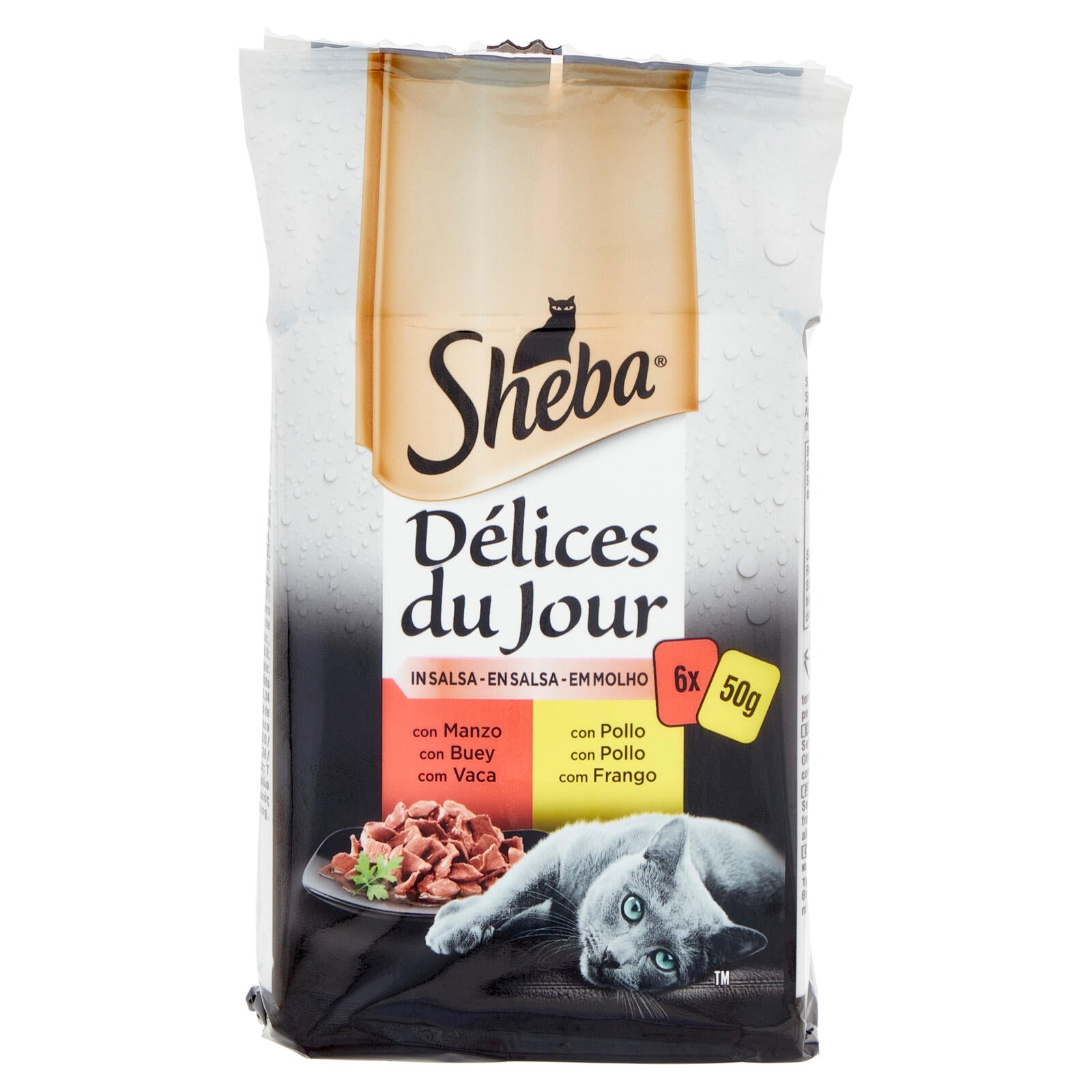 Sheba Délices du Jour Cibo Umido Gatto in Salsa con Manzo e Pollo 6 x 50 g