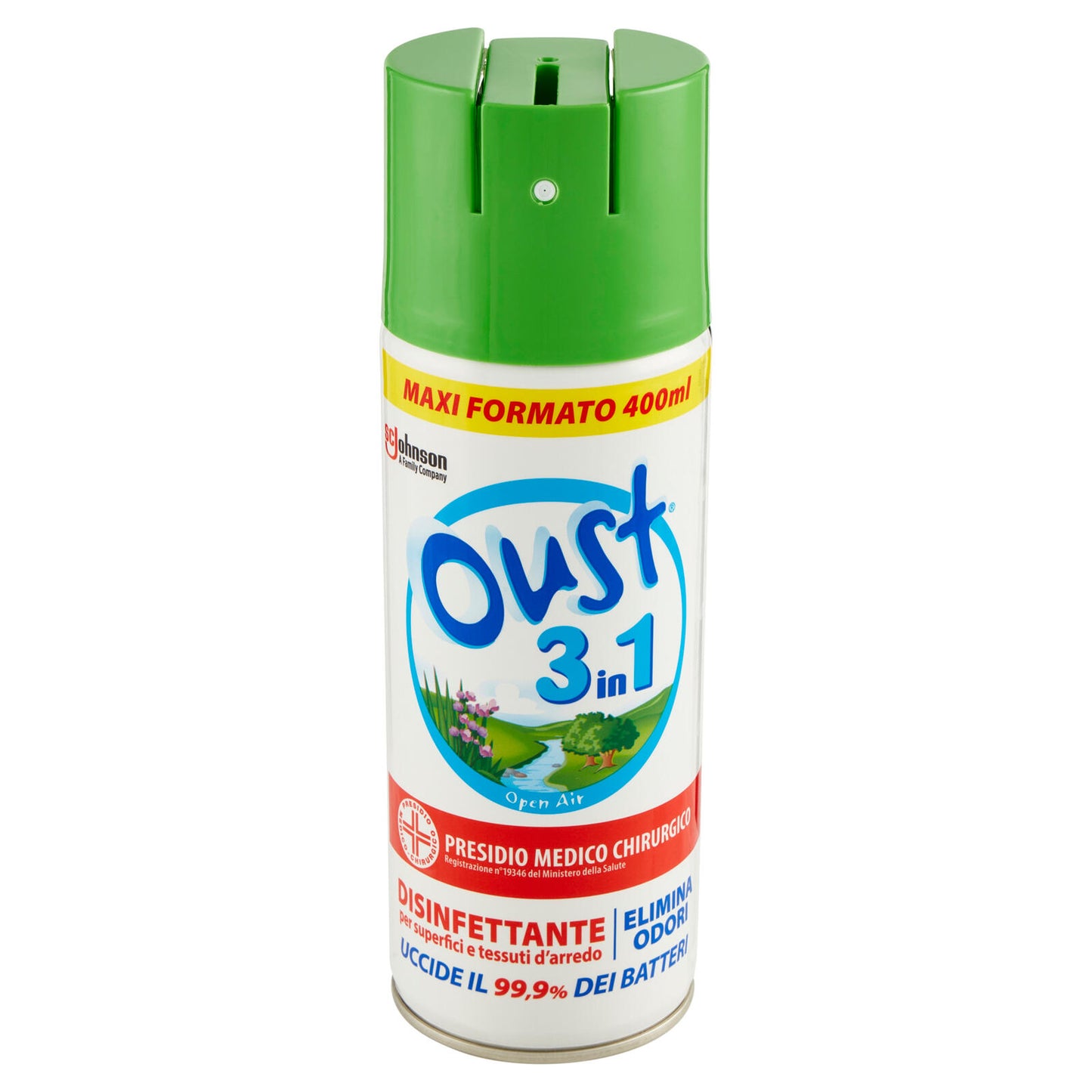 Oust 3 in 1 Spray Disinfettante per Superfici e Tessuti d'Arredo, Fragranza Open Air, 400ml