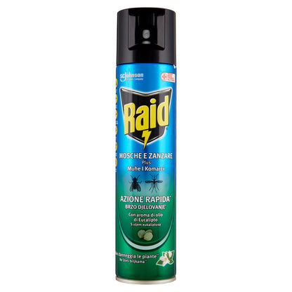 Raid Mosche e Zanzare Spray Eucalipto Insetticida, Antizanzare e Antimosche, Azione rapida, 400 ml (25583608)