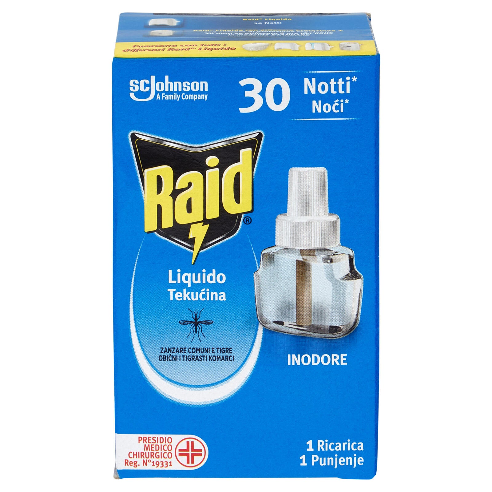 Raid Liquido Elettrico Antizanzare Comuni e Tigre, Ricarica, Inodore, 30 Notti, 21 ml (25583590)
