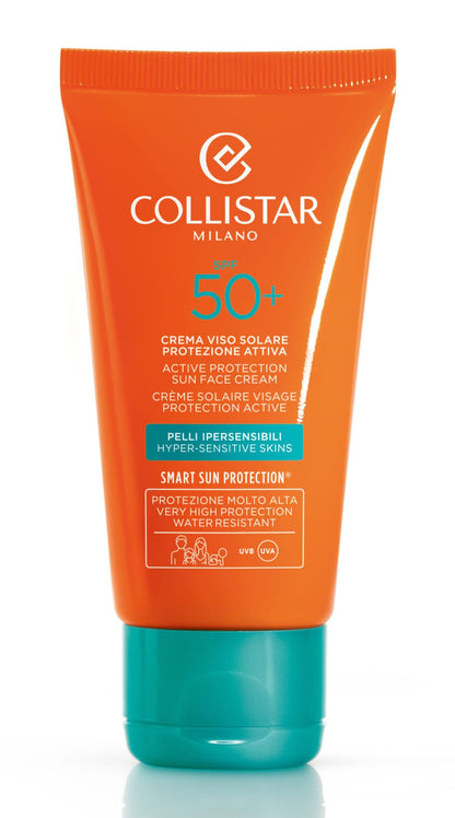 Collistar Crema Viso Solare Protezione Attiva SPF 50+, Prevenzione da rughe e macchie, Ottimo anche per seno, décolleté, mani (25523259)