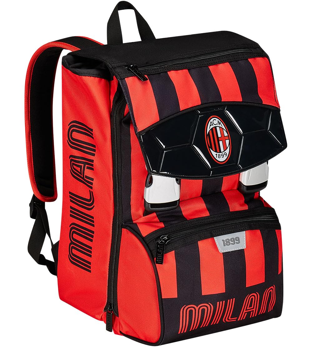 Seven Zaino Scuola Estensibile A.C. MILAN Calcio - PATH OF VICTORY, Nero Rosso - Zaino Doppio Scomparto Sdoppiabile Tramite Zip e Con Tasca Porta Borraccia, Zaino Bambino (25600197)