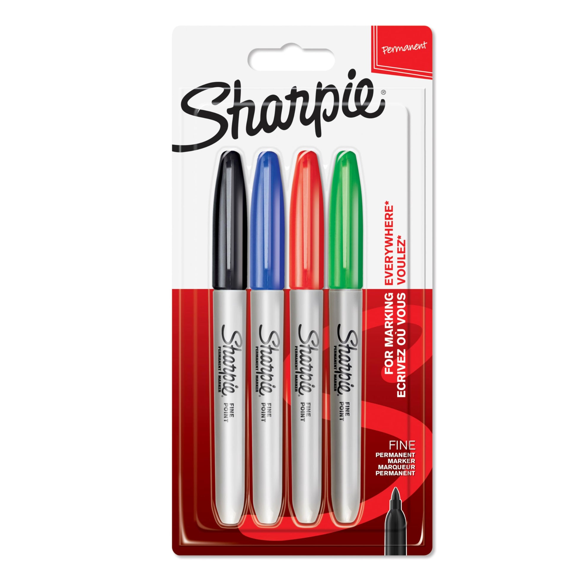 SHARPIE Pennarelli Indelebili, Punta Fine, Confezione da 4, Colori Classici Assortiti (25602892)