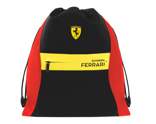 FERRARI - Sacca Coulisse Ufficiale Ferrari, Compatta e Versatile, Ideale per Palestra, Scuola, Viaggi, Portamerenda, Idea Regalo Bambini e Ragazzi, 35x42x2 cm, Nera e Rossa (25528767)