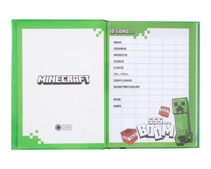 MINECRAFT - Diario Scuola, Agenda Giornaliera 12 Mesi per Bambini e Ragazzi, con Copertina Imbottita, 320 Pagine Colorate, Ideale per Scuola Elementare e Media, 13x17.8 cm, Faces Pixel (25561967)