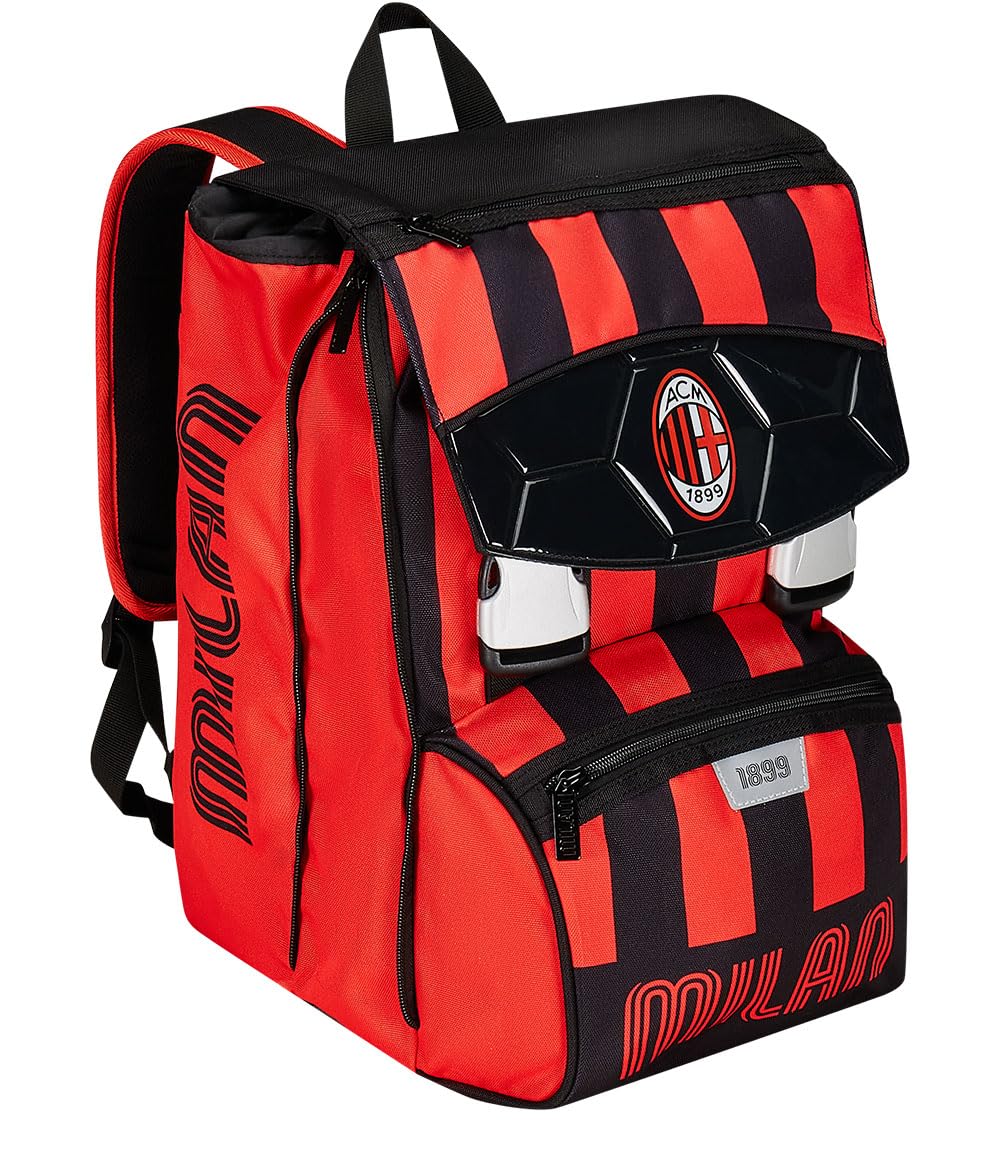 Seven Zaino Scuola Estensibile A.C. MILAN Calcio - PATH OF VICTORY, Nero Rosso - Zaino Doppio Scomparto Sdoppiabile Tramite Zip e Con Tasca Porta Borraccia, Zaino Bambino (25600198)