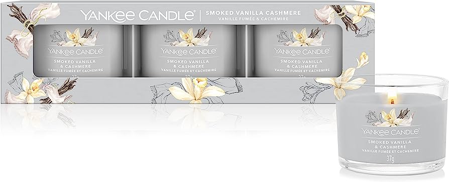 Yankee Candle - Candele votive in vetro - set da 3 - Smoked Vanilla & Cashmere