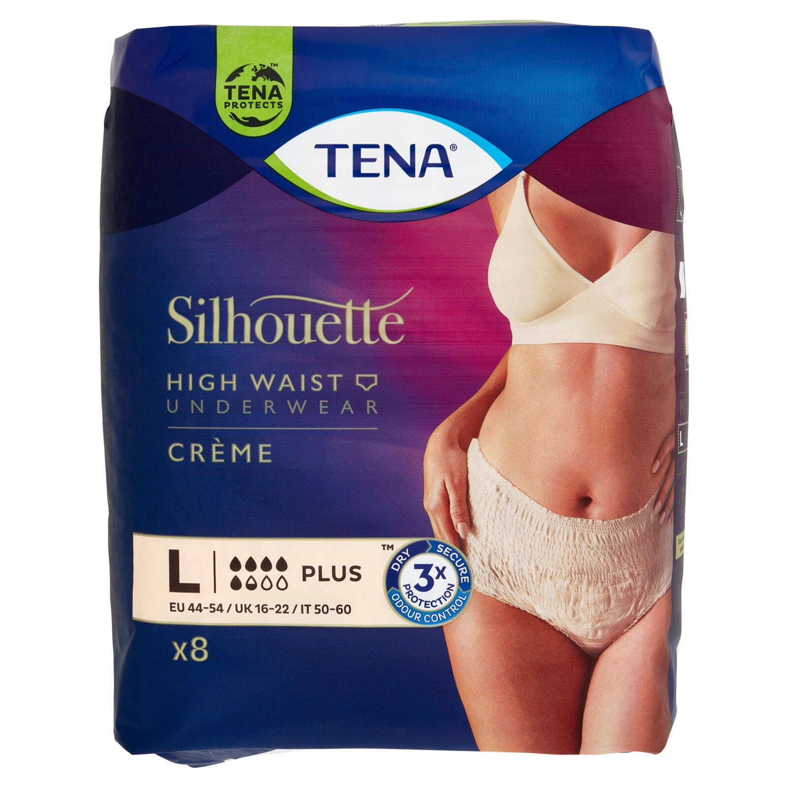 Tena Silhouette High Waist Underwear Crème Plus L 8 pz