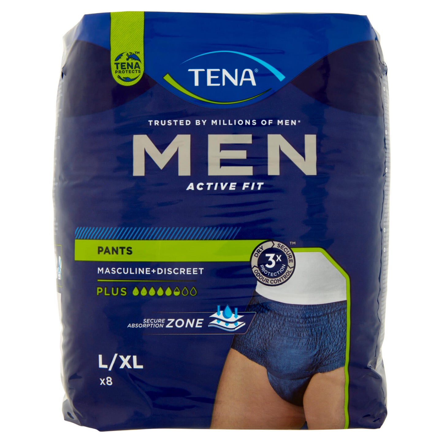 Tena Men Active Fit Pants Plus Size L/XL 8 Pz