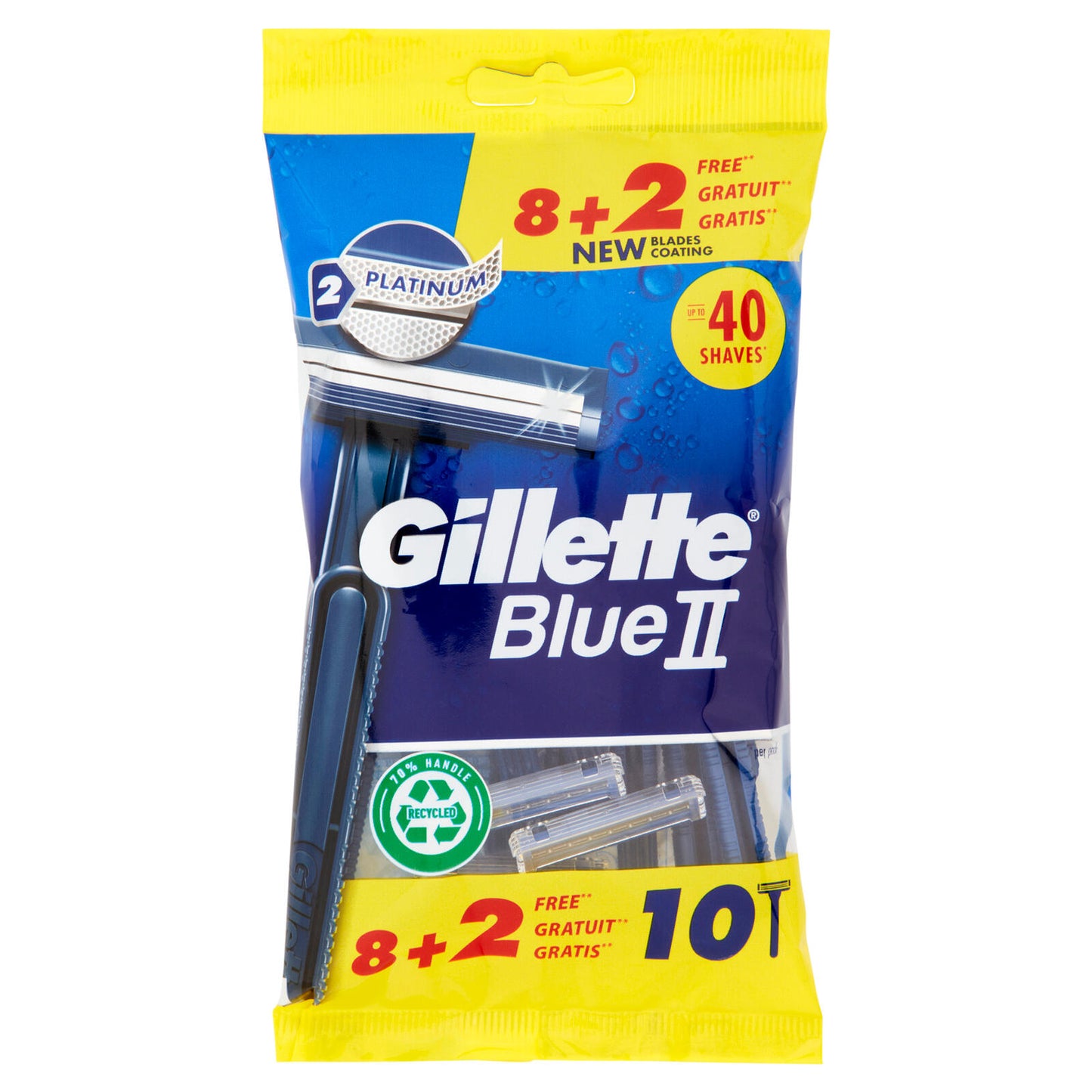 Gillette Blue II Rasoio da Uomo Usa e Getta a 2 Lame, 8 Rasoi + 2 Gratis