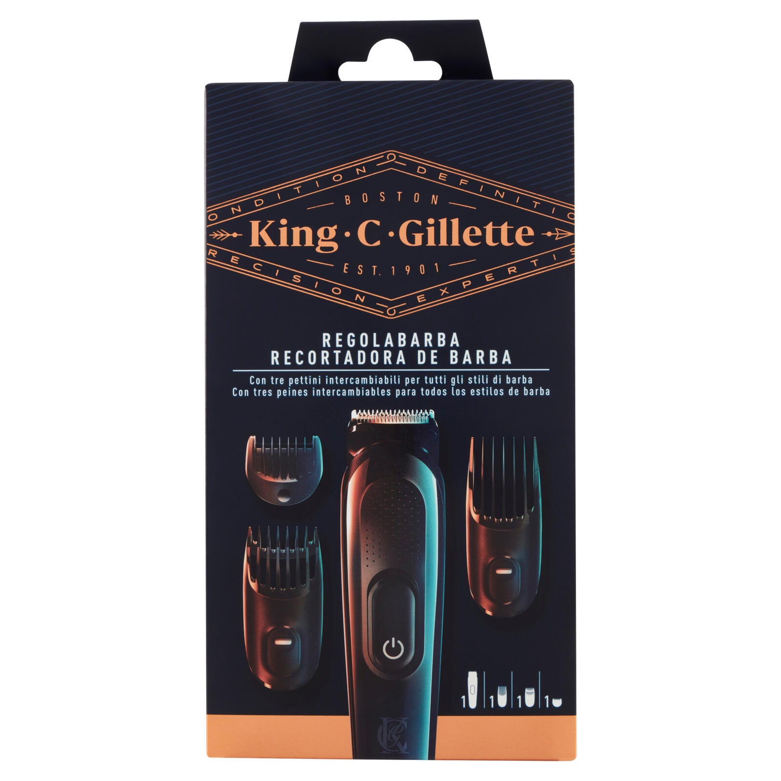 King C. Gillette Kit Regolabarba Tagliacapelli + 3 Pettini Regolatori Lunghezza Intercambiabili