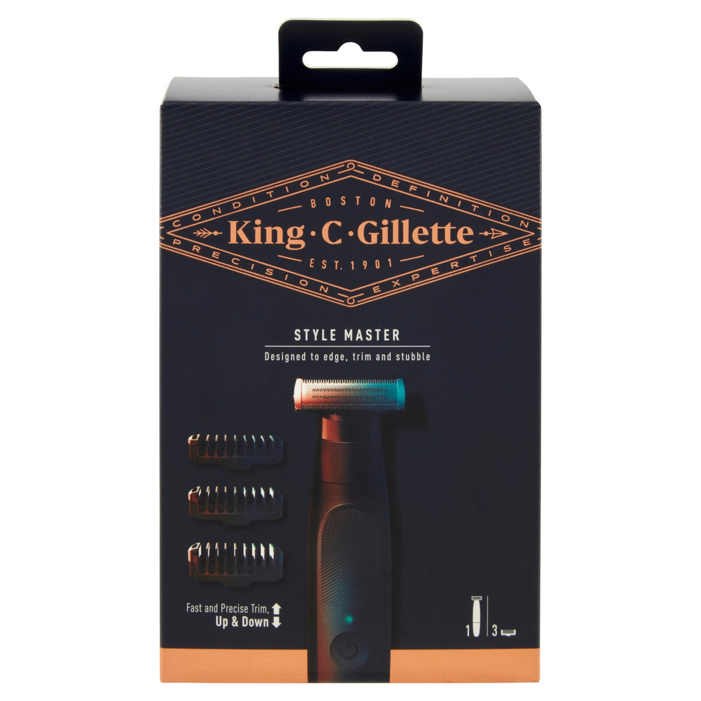 King C.Gillette Style Master Kit Regolabarba, Rasoio Elettrico Uomo + 3 Pettini