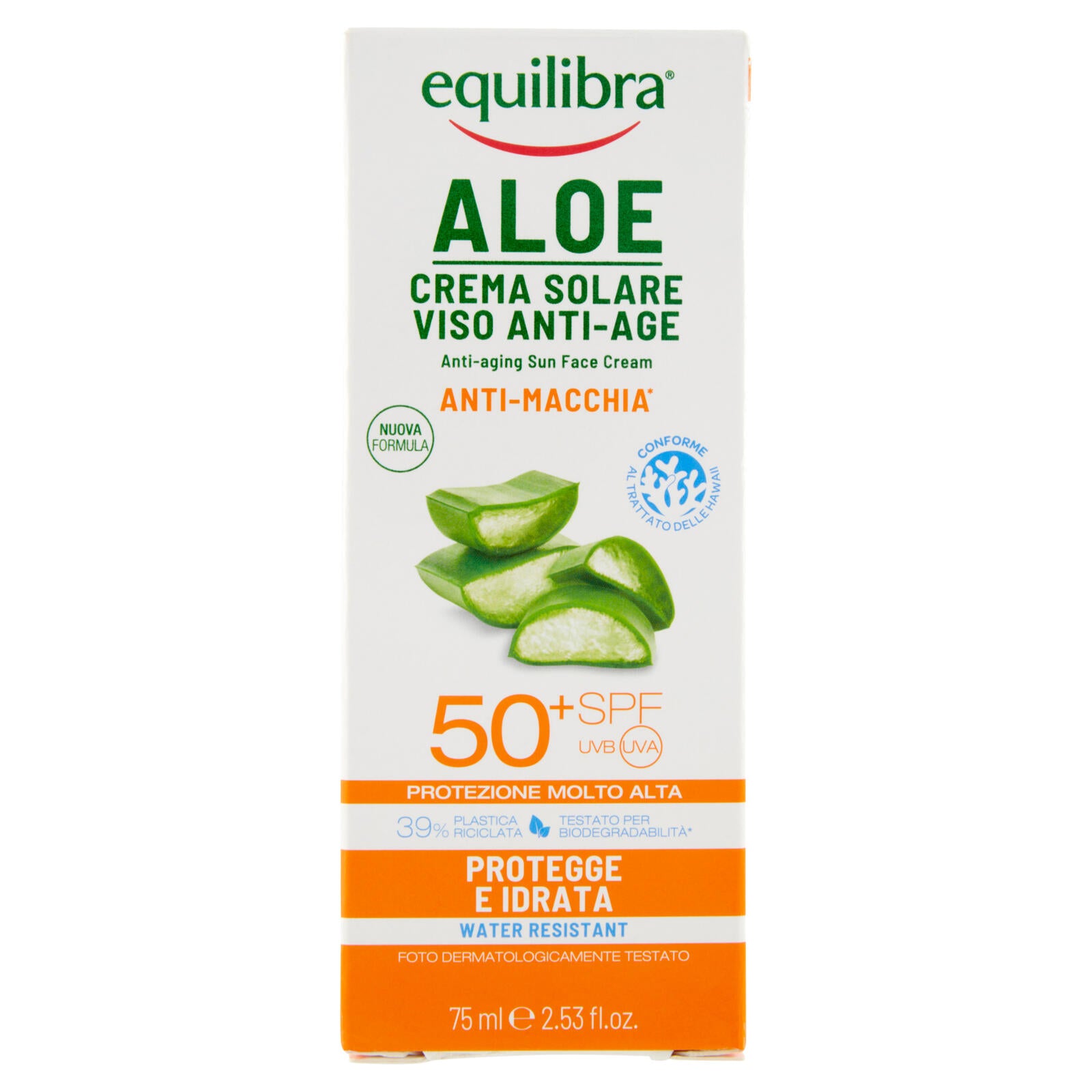equilibra Aloe Crema Solare Viso Anti-Age 50⁺ SPF Protezione Molto Alta 75 ml