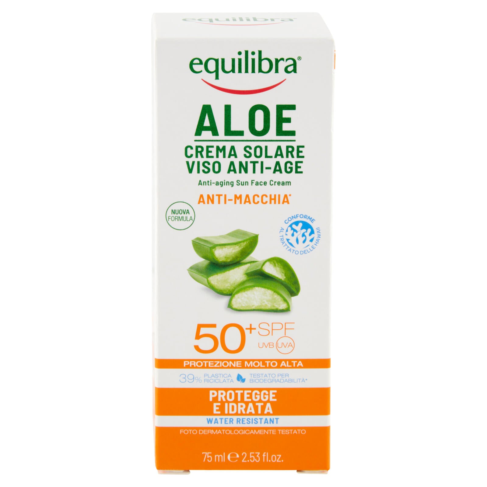 equilibra Aloe Crema Solare Viso Anti-Age 50⁺ SPF Protezione Molto Alta 75 ml