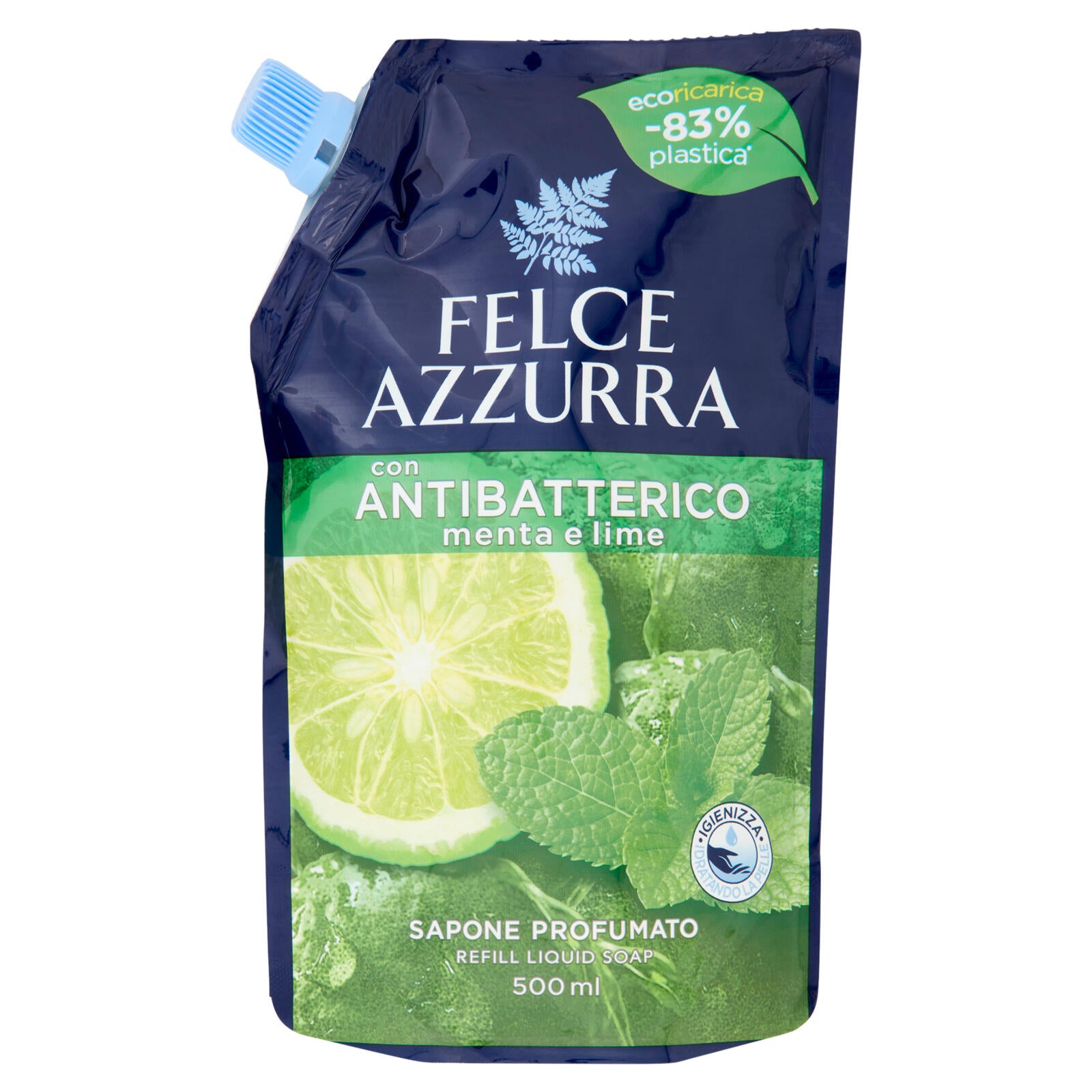 Felce Azzurra con Antibatterico menta e lime Sapone Profumato Refill 500 ml