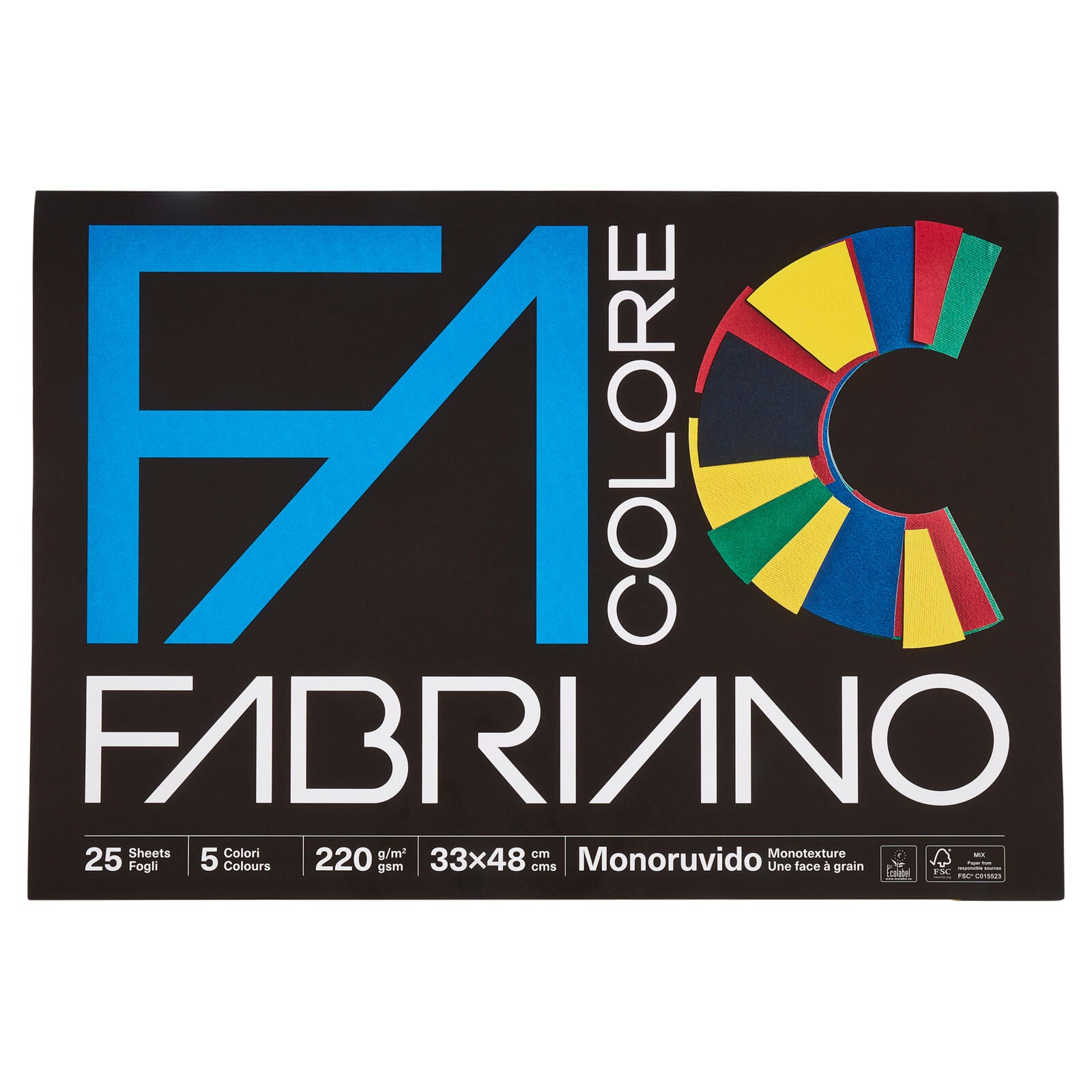 Fabriano Colore 220 g/m² 33x48 cm Monoruvido 5 Colori 25 Fogli (25528390)