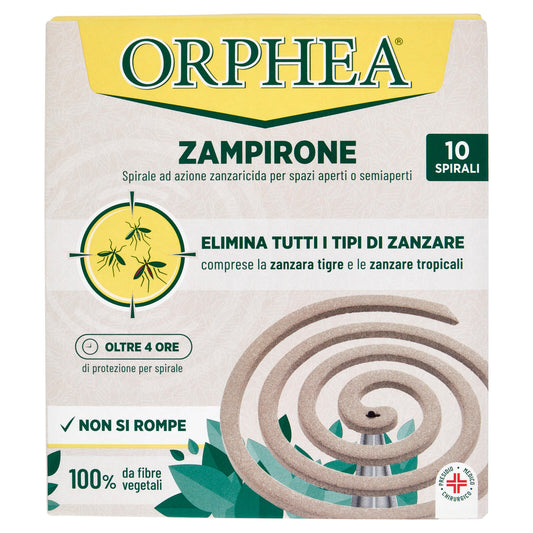 Orphea Zampirone Spirale ad azione zanzaricida per spazi aperti o semiaperti 10 x 6,25 g