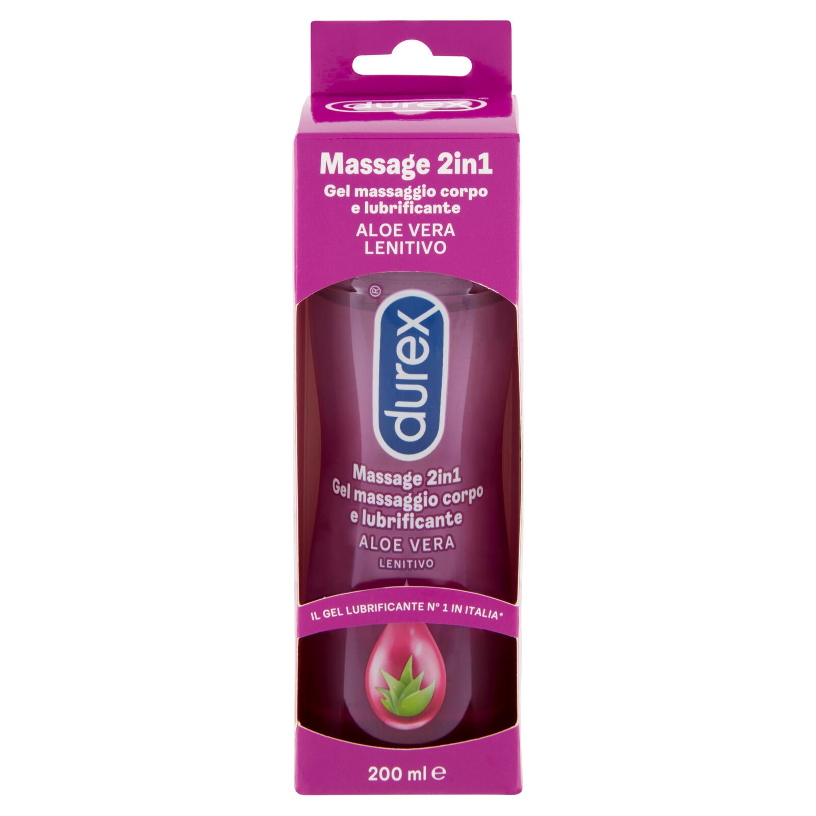Durex Massage 2 in 1, Gel Lubrificante Intimo a Base Acqua e Gel per Massaggi, con Aloe Vera, 200 ml