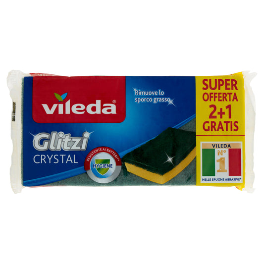 Vileda Glitzi Crystal - spugna abrasiva da cucina con trattamento antibatterico sulla fibra, 3x