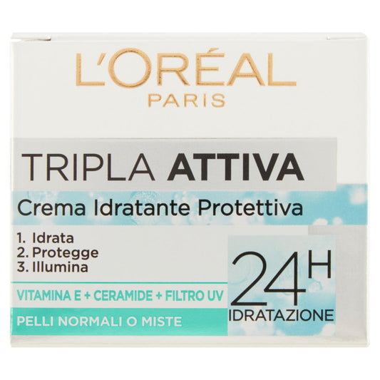 L'Oréal Paris Tripla Attiva Crema Idratante Viso, per Pelli Normali e Miste, 50 ml (25532283)