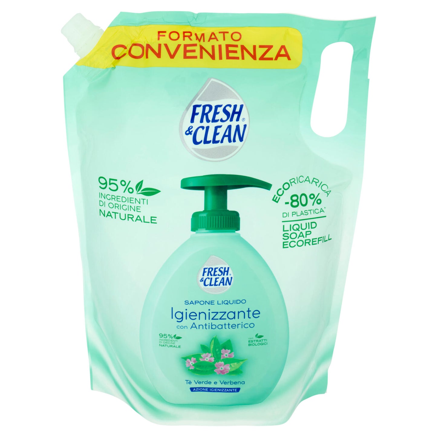 Fresh & Clean Sapone Liquido Igienizzante con Antibatterico Tè Verde e Verbena Ecoricarica 1000 ml (25529898)