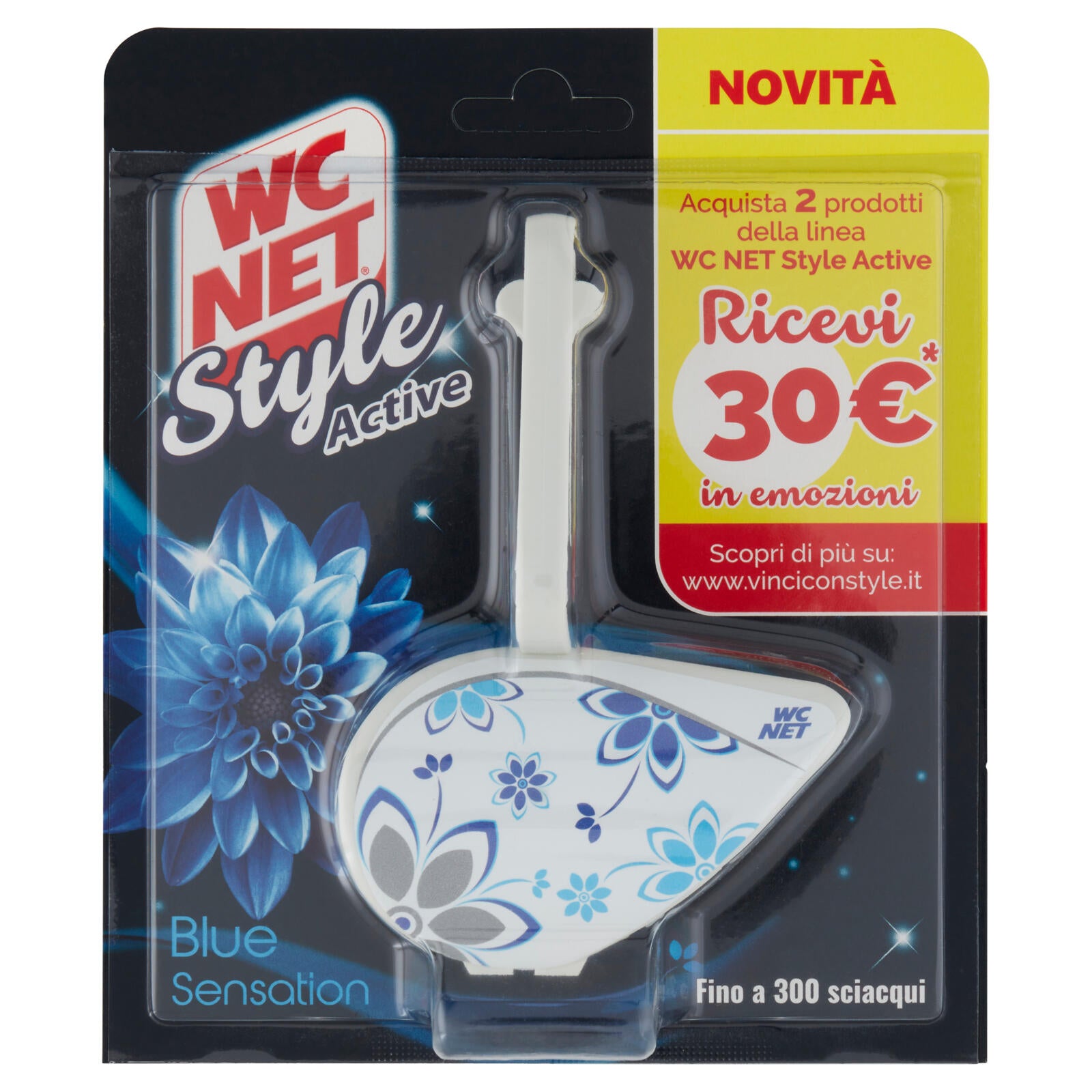 Wc Net - Tavoletta Style Active, Detergente Igienizzante Solido per WC, Blue Sensation, 1 Pezzo
