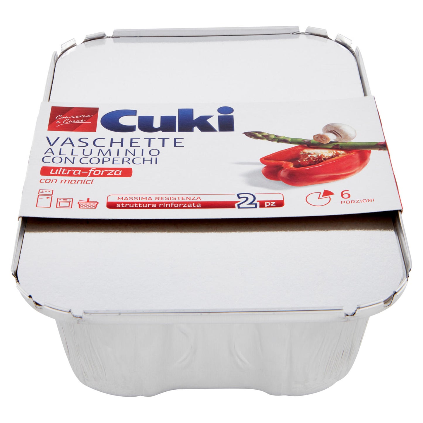 Cuki Conserva e Cuoce Vaschette Alluminio con Coperchi 6 porzioni 2 pz