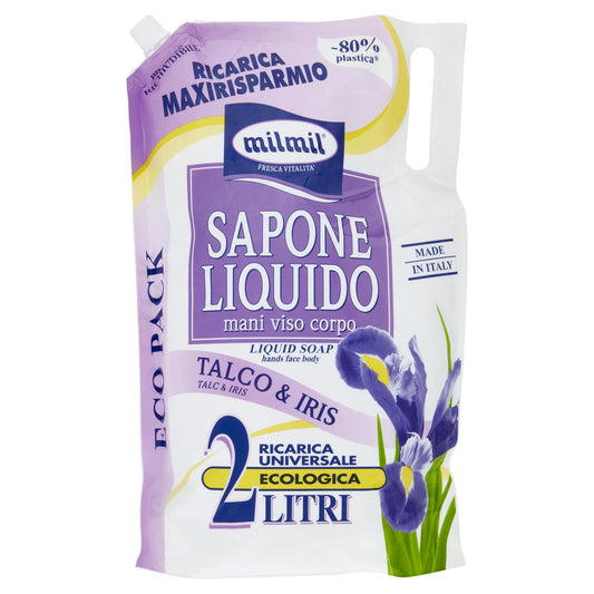 milmil Sapone Liquido Talco & Iris Ricarica Universale Ecologica 2 Litri