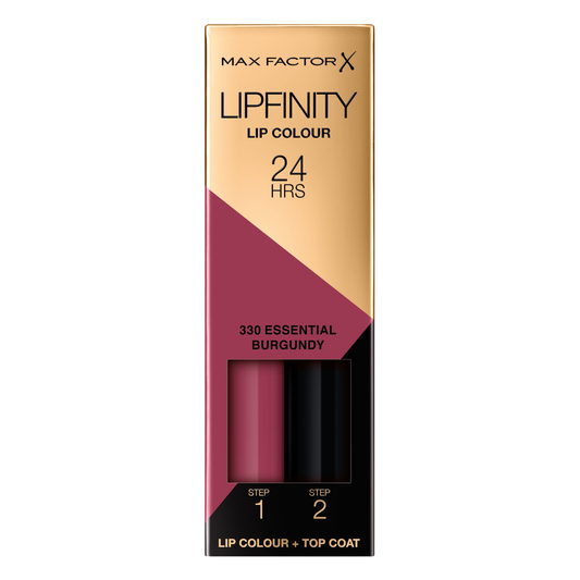 Max Factor - Lipfinity Lip Colour - Rossetto Lunga Durata e Gloss Idratante con Applicazione Bifase - Nuance 330 Essential Burgundy- 2.3 ml e 1.9 g