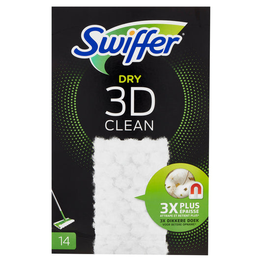 Swiffer Dry 3D Clean Panni Cattura Polvere per Scopa Swiffer - Ricarica 14 Salviette