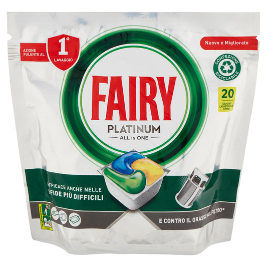 Fairy Pastiglie Lavastoviglie Platinum, Detersivo Piatti Limone, 20 Capsule 298 g