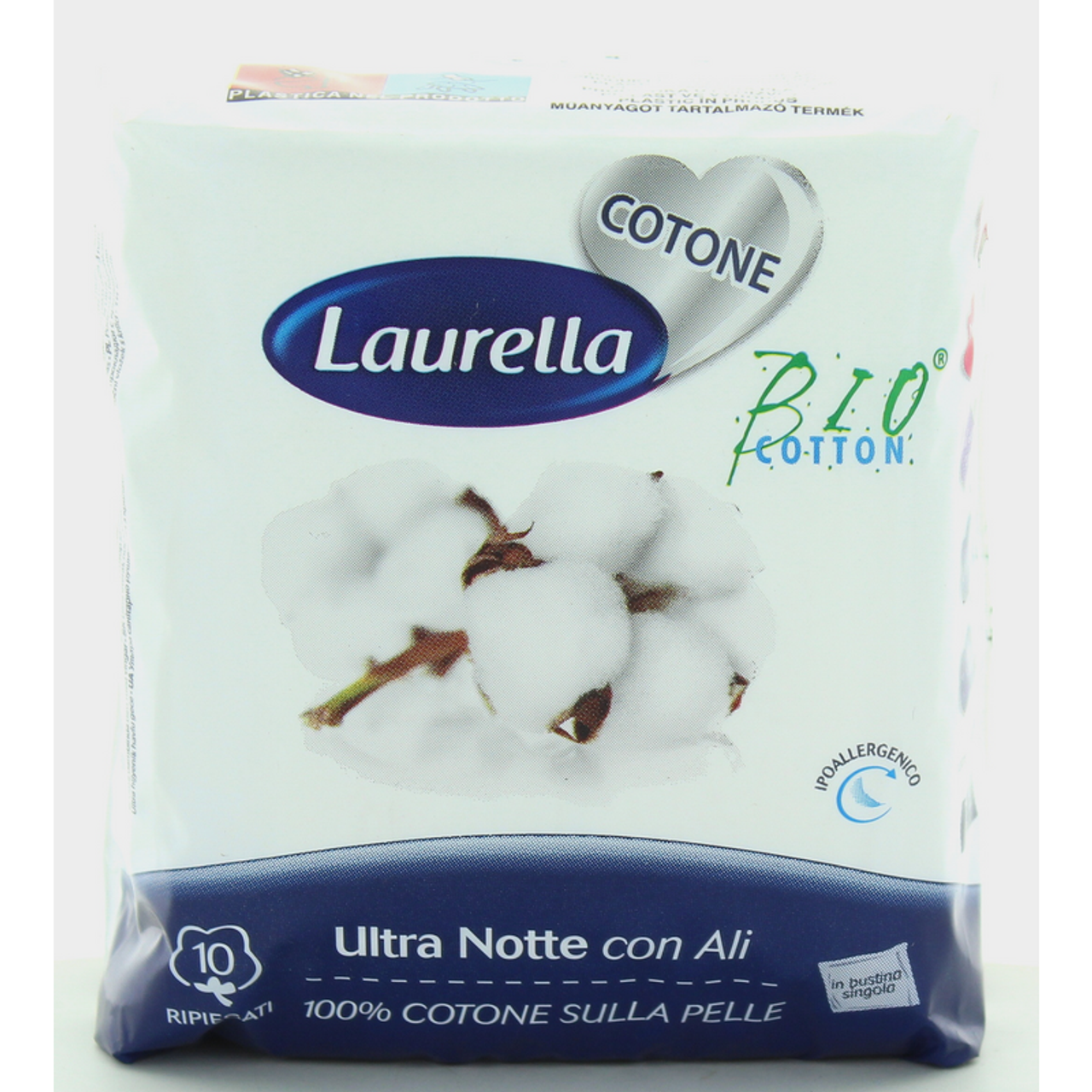 LAURELLA - Assorbenti ultra notte in cotone bio con ali, 10pz (25533092)