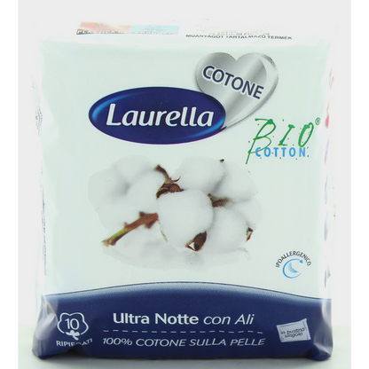 LAURELLA - Assorbenti ultra notte in cotone bio con ali, 10pz (25533092)